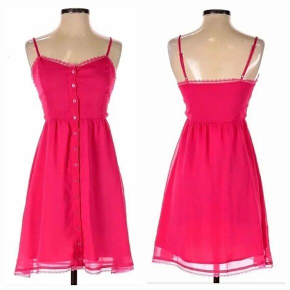 Kirra Pacsun Fuchsia Hot Pink Crepe and Lace Cami Skater Sundress Size Medium - Picture 9 of 9